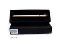 Silver inkless metal pen with spare nib and pen bag on a table.