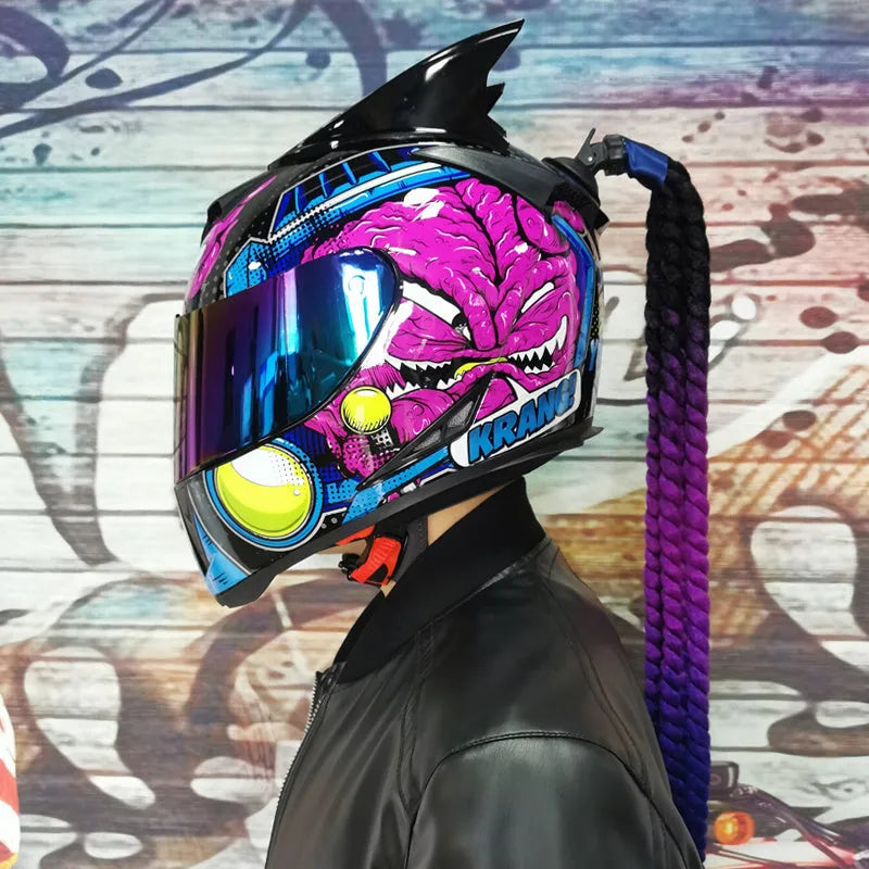 Dirty Braids full face motorcycle helmet with graphic design, shown in size L.