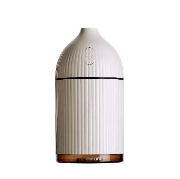 White ultrasonic aromatherapy diffuser humidifier with LED light, 300ml capacity, 80mm cube design