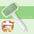 Blue automatic pet hair removal comb for dogs and cats on a table.