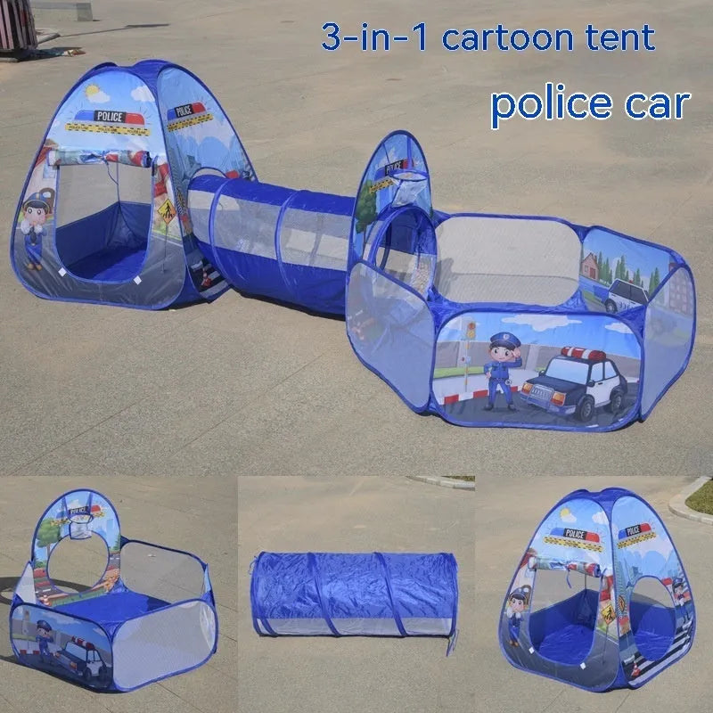 Children's cloth three-in-one play tent with tunnel in a cartoon submarine theme