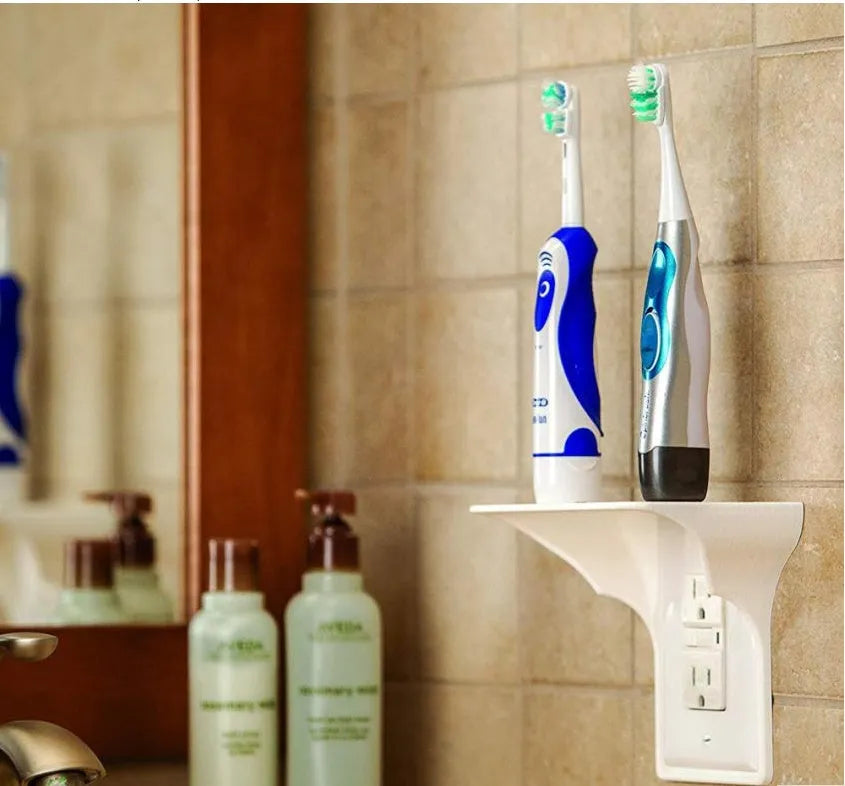 White plastic socket storage rack organiser with dimensions 14cm by 10cm by 15cm.