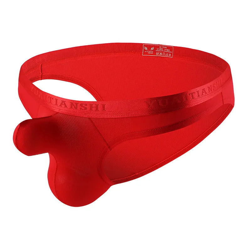 Men's thin solid colour low waist nylon underwear in sizes S, M, L, XL.