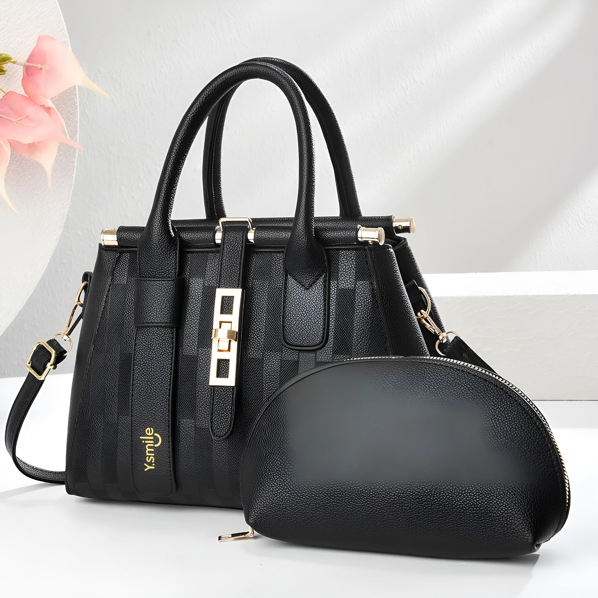 Round suitcase-shaped women's crossbody shoulder bag in PU leather showing dimensions of 28x13x20cm