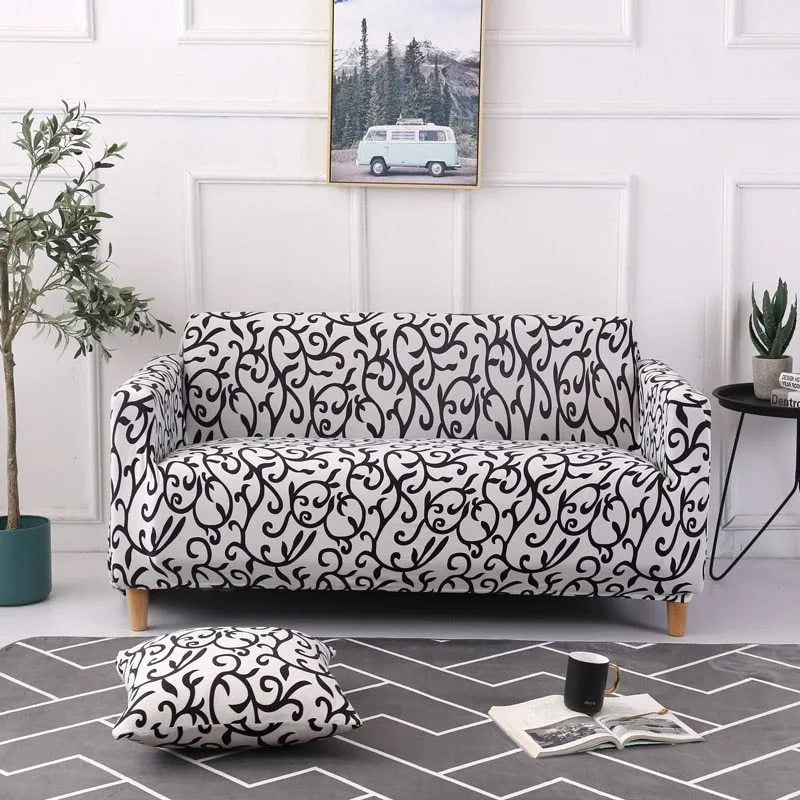 Elastic all-inclusive polyester sofa cover with striped pattern in multiple colours