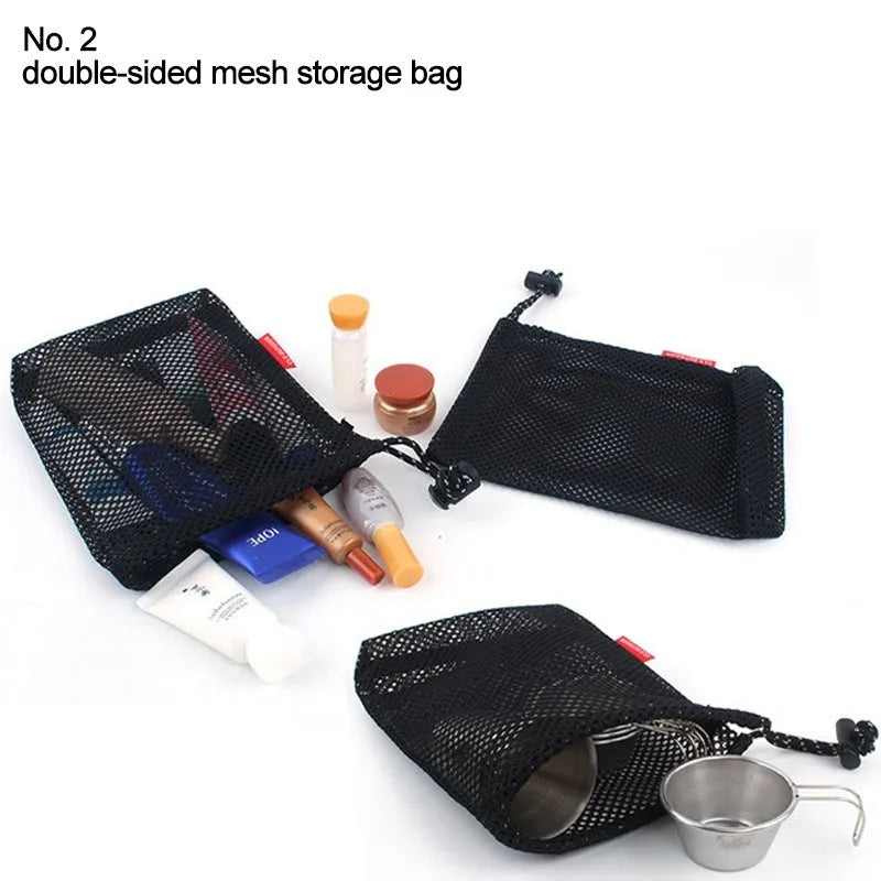 Set of five red Oxford cloth travel storage bags with zippered closures and multiple pockets