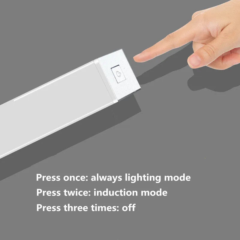 USB rechargeable human body induction LED closet light with magnetic back in white and warm white colour options.