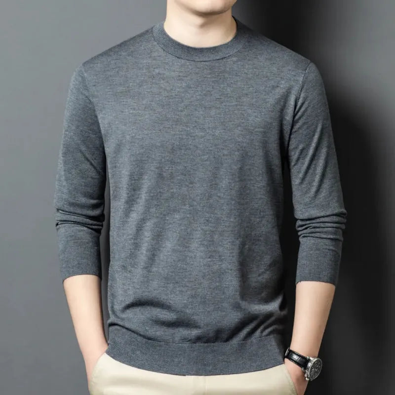 Men's round neck wool mulberry silk sweater long sleeve winter pullover in multiple colour options