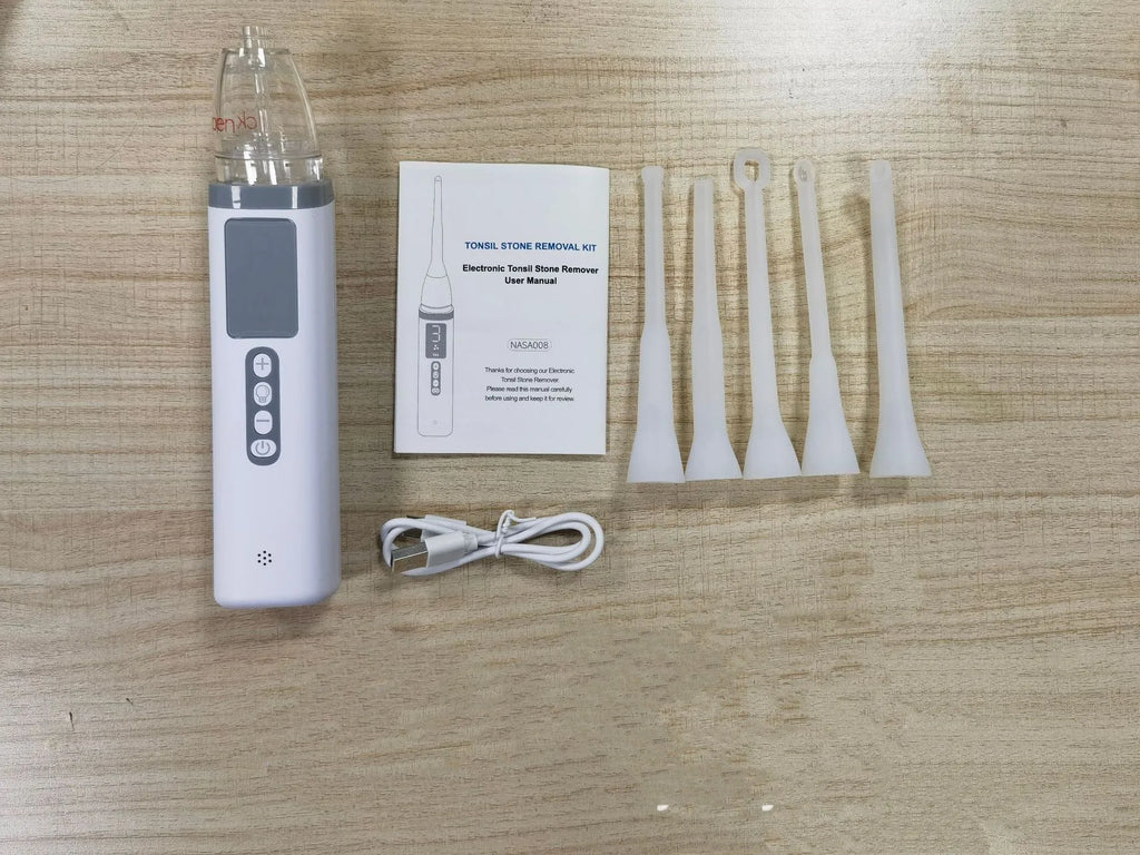 Milky white tonsil stone removal tool with oral cleaning extractor for dental calculus