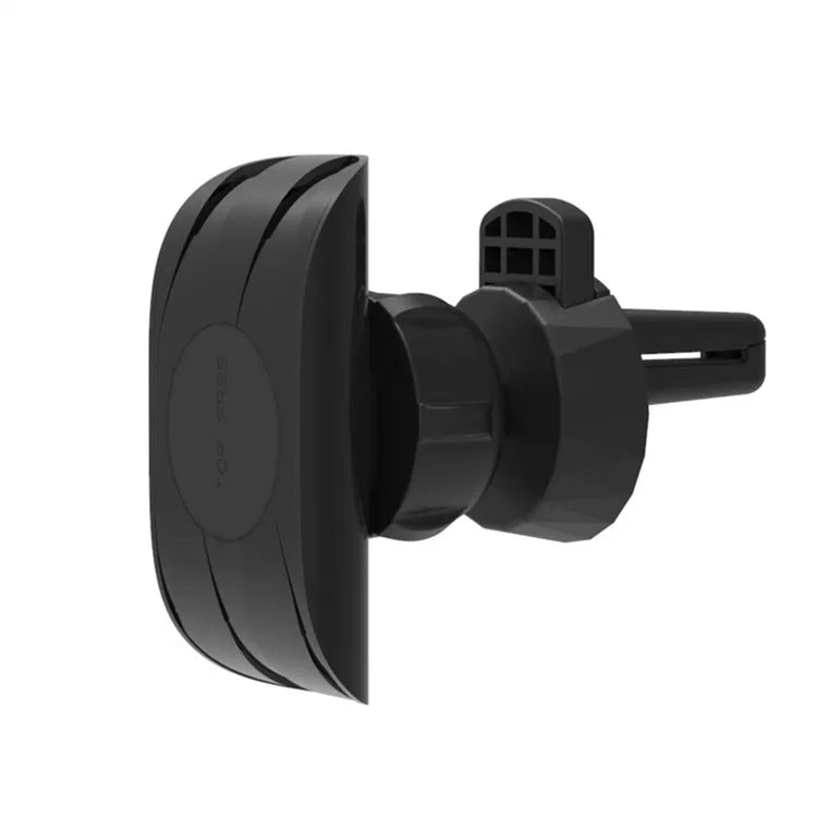 Glossy black car phone holder with air vent clip mount and adjustable smartphone cradle
