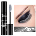 Color fluorescent mascara in seven shades: black, blue, brown, gold, green, purple, and silver