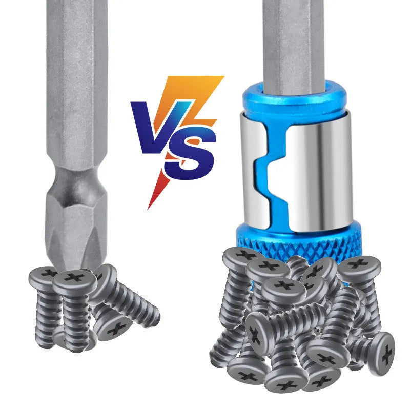 Light blue screwdriver bit with magnetic ring in high carbon steel, showing patterned and smooth ring designs