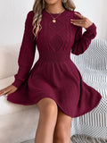 Women's solid colour acrylic artificial fur sweater dress with lantern sleeves and twist waist