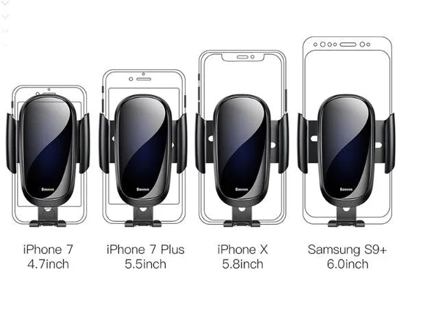 Universal smart car bracket phone holder in black, blue, and silvery colours with adjustable clamp.