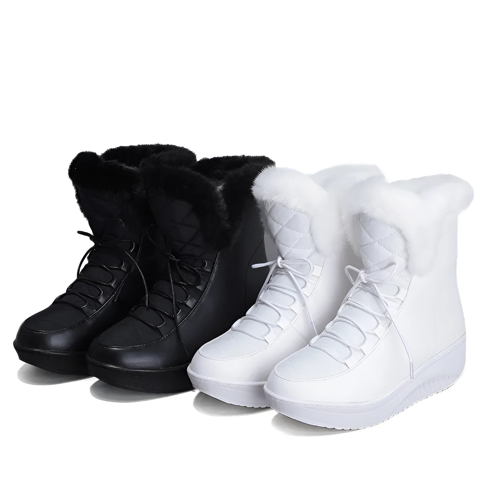 Women's black winter platform boots with lace-up closure and plush lining