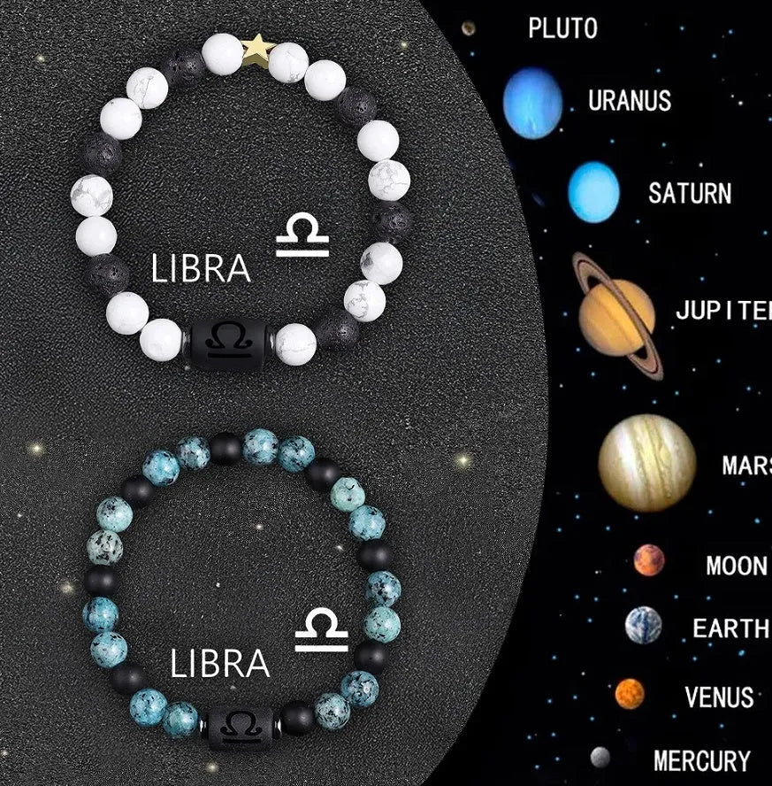 Set of two natural stone beaded bracelets for zodiac signs.