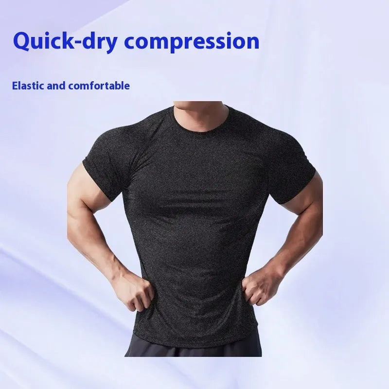 Men's polyester quick-dry stretch t-shirt in black, grey, green or pink colour options