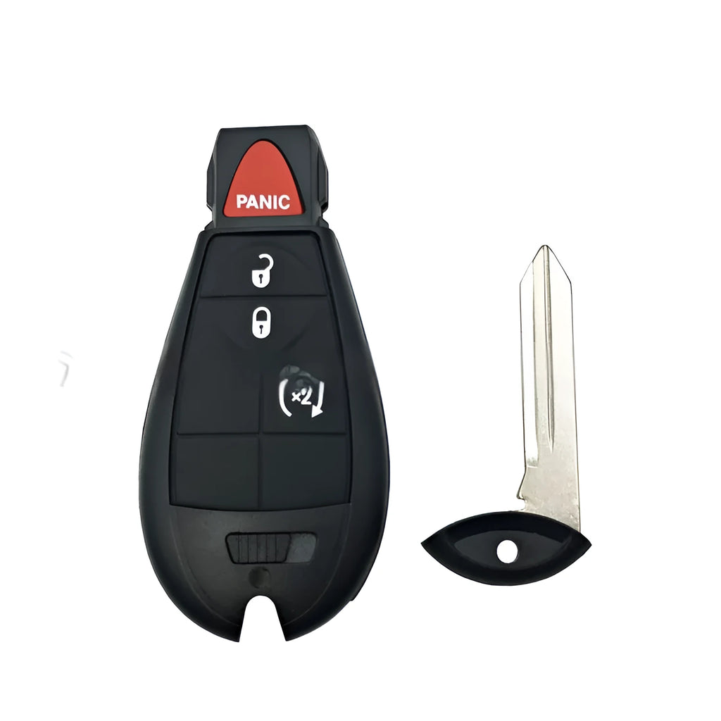 Blue nylon and ABS brass replacement key shell for Dodge and Chrysler car smart keys.