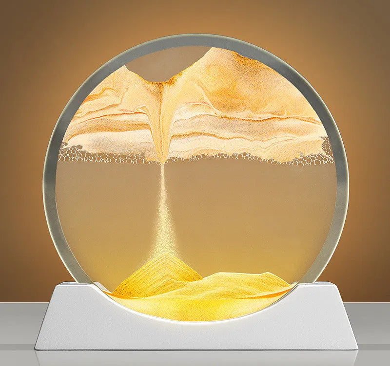 12-inch quicksand painting night lamp with abstract rotary sand design on desktop