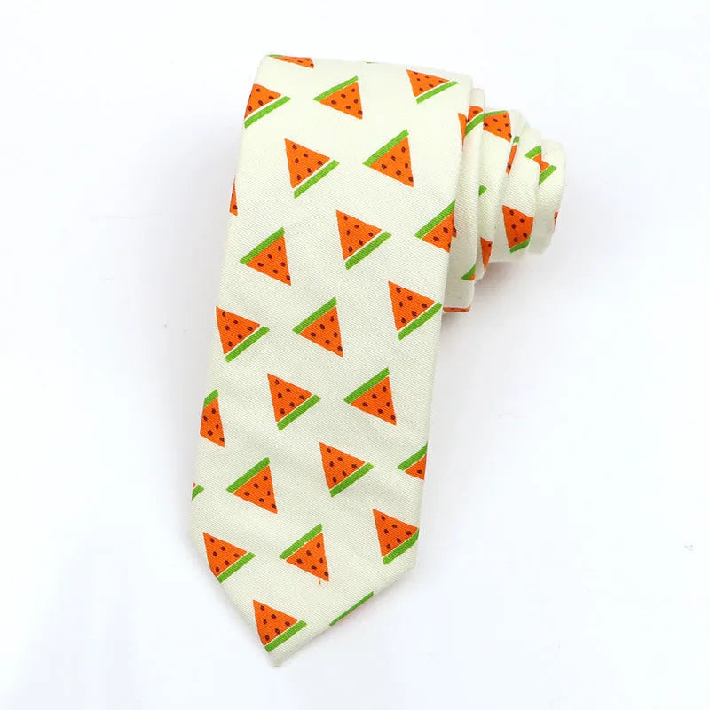 Narrow cotton bow tie with cartoon print pattern in assorted colour codes for men casual wear