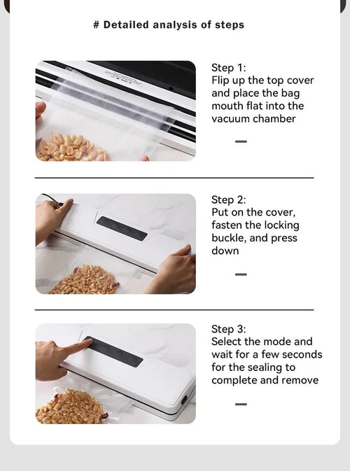 White automatic vacuum sealer machine with compact compression sealing design for household food preservation