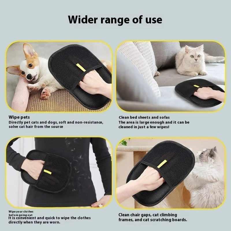 Black pet hair removal gloves with silicone bristles for deshedding dogs and cats