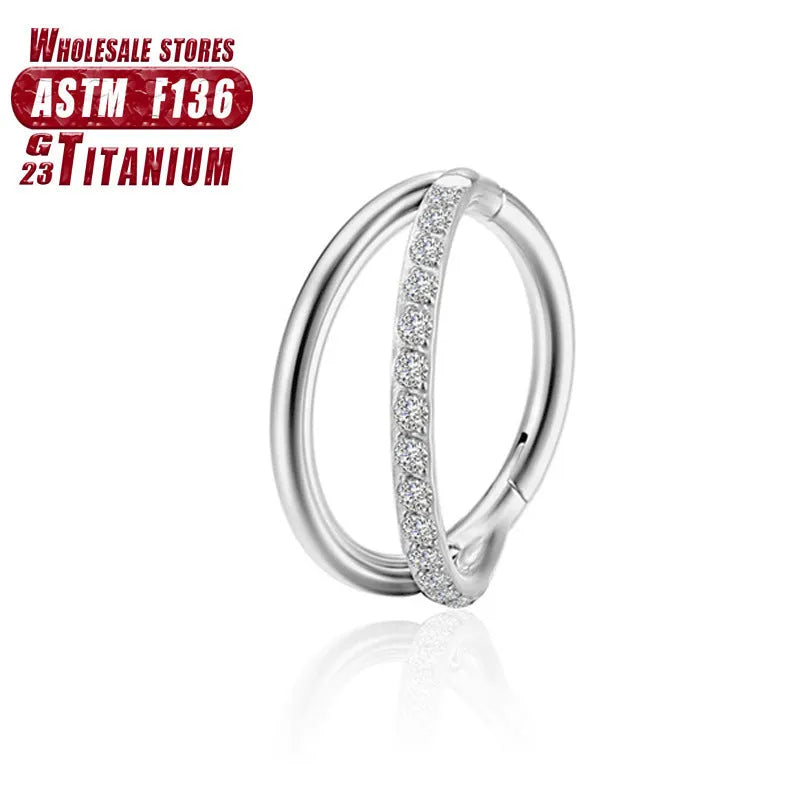 Titanium alloy fork nose ring in silver colour on black background