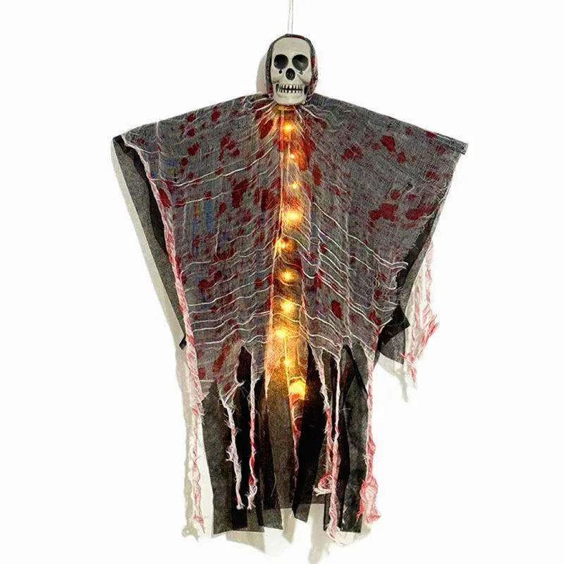 Blood-dyed luminous plastic skull hanging ghost Halloween decoration for outdoor display
