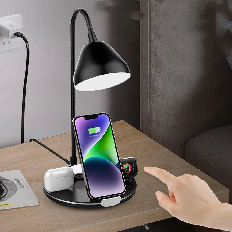 Black magnetic folding wireless charger with phone positioned at angle