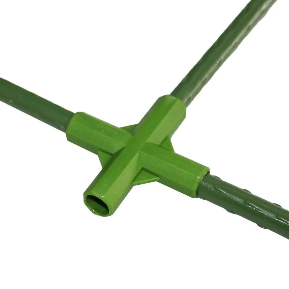 Set of two white PP plastic plant support connectors with three-way and four-way designs for 11mm garden poles.