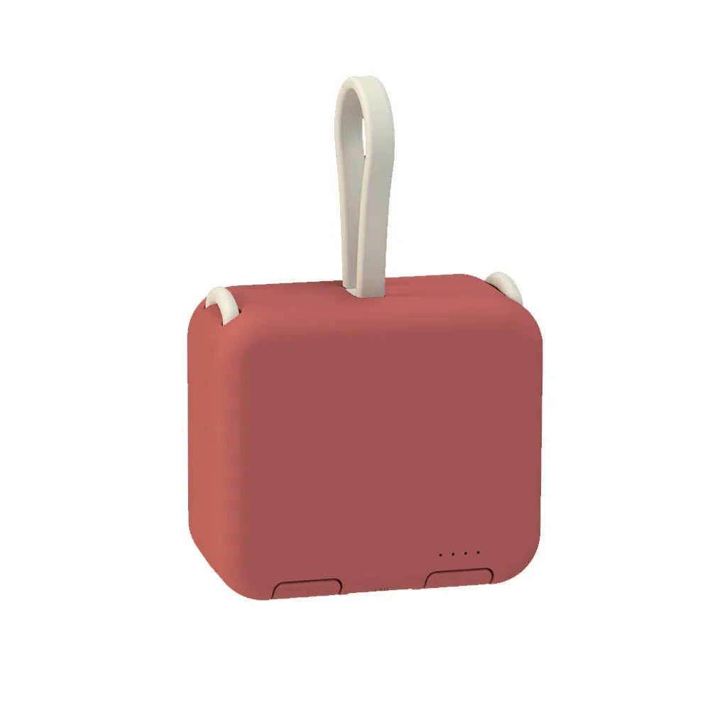 Handbag back clip power bank in blue showing clip, phone stand function, and type-c/USB-A charging ports