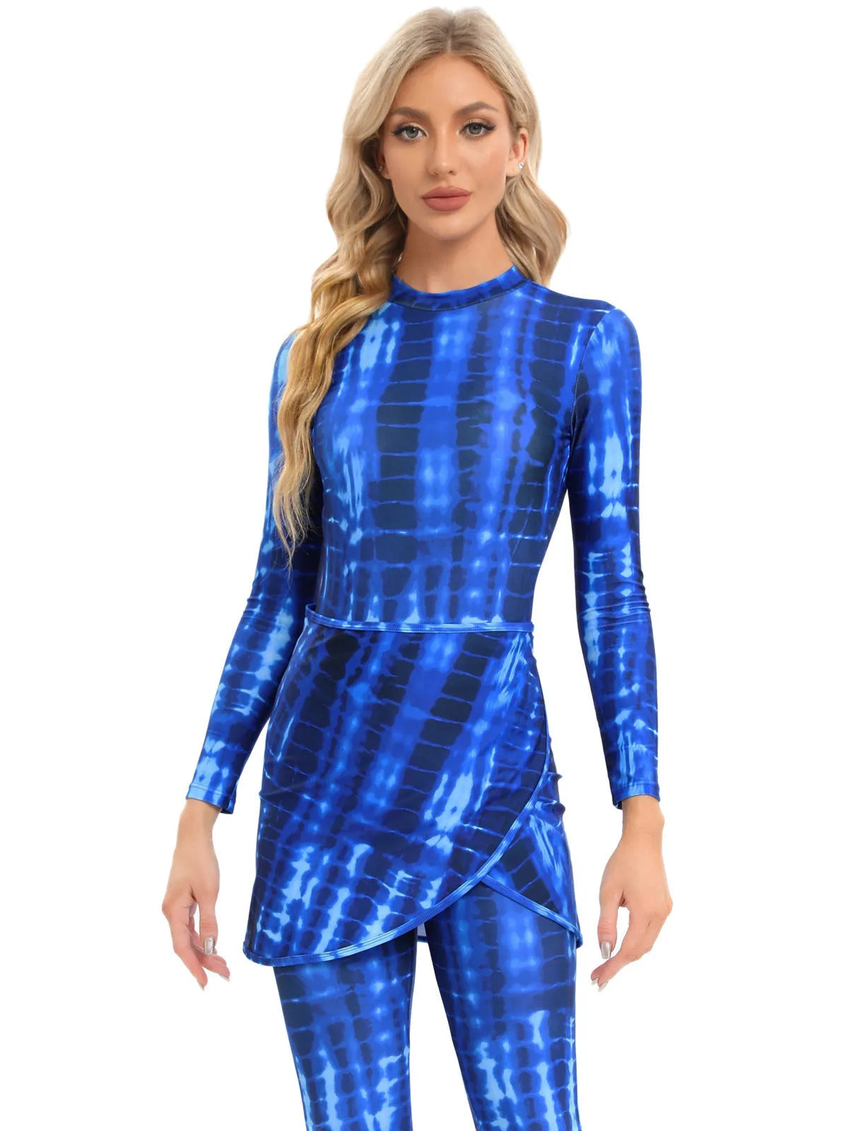 Muslim conservative beach swimsuit three-piece set with apron cover-up in polyester fabric