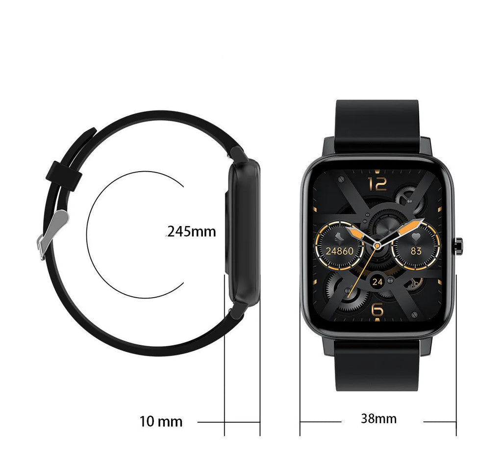 H80 smart watch with black silicone strap showing ECG and blood oxygen monitoring on its 1.69-inch touch screen