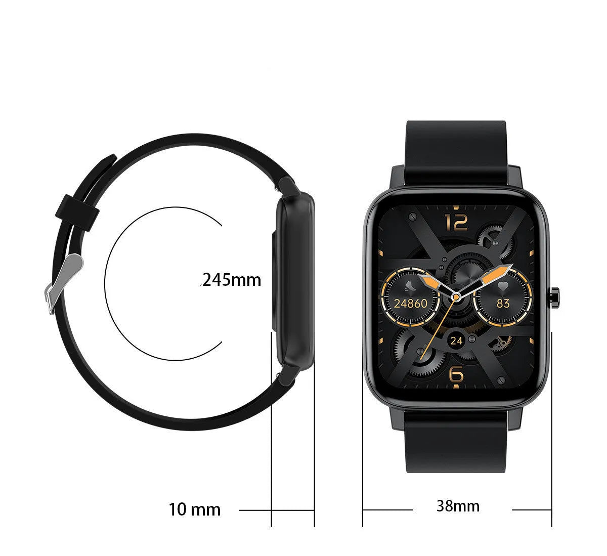H80 smart watch with black silicone strap showing ECG and blood oxygen monitoring on its 1.69-inch touch screen