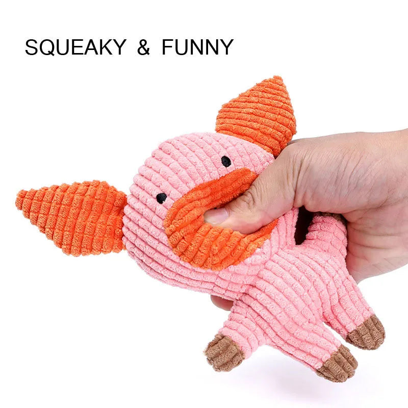 Animal shape plush dog chew toy with squeaker in bright colours