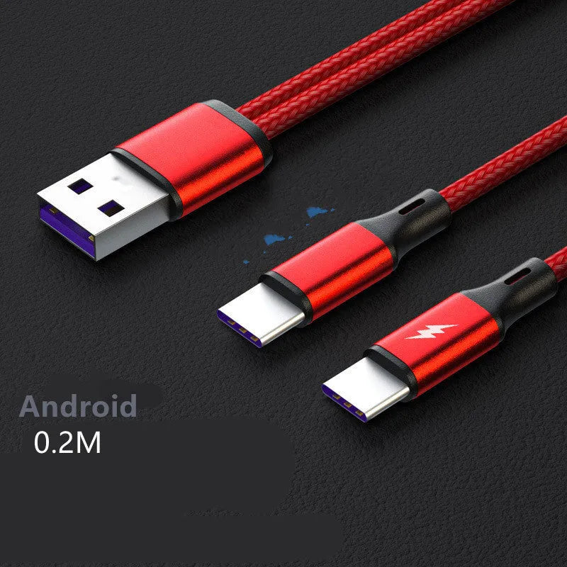 Black braided two-headed fast charging cable with aluminium connectors for Android devices