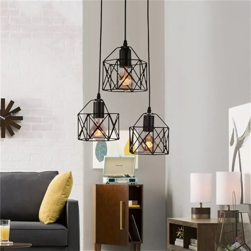 American country decorative light with iron shade in multiple head configurations