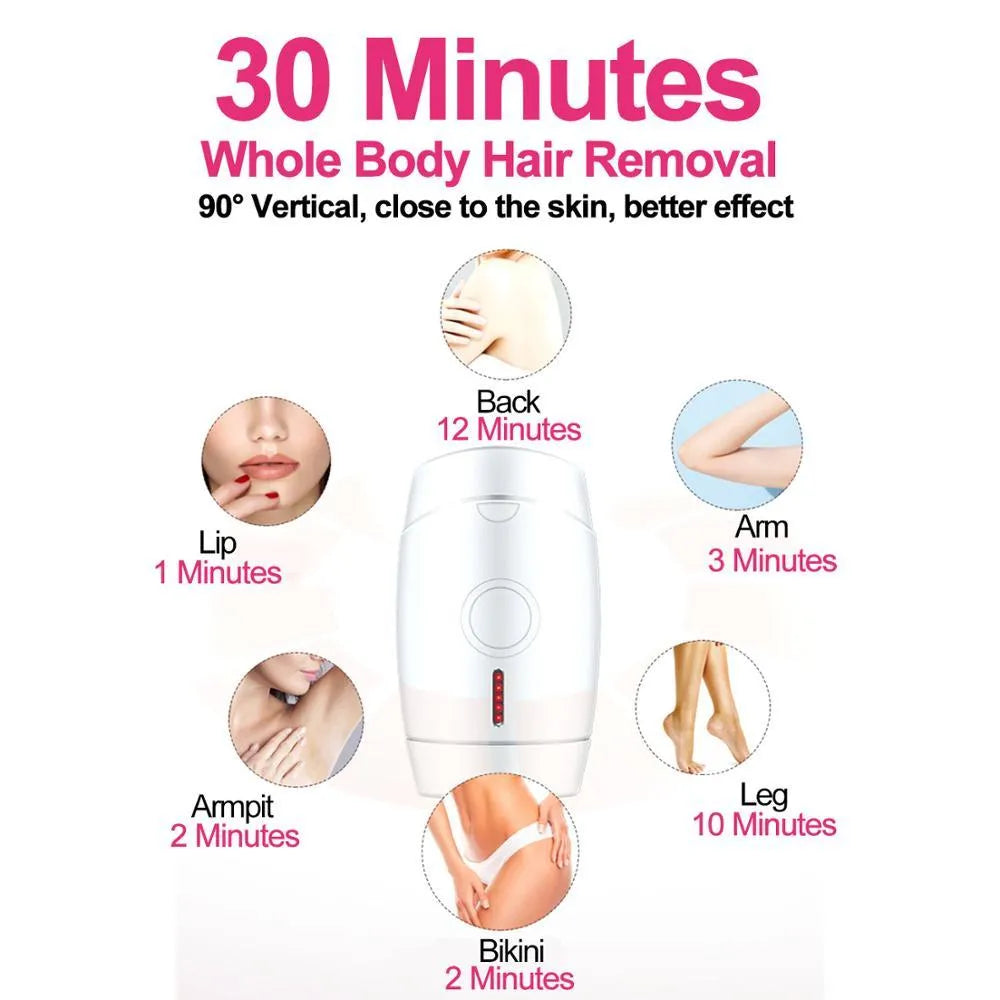 White home laser hair removal instrument with display screen and adjustment buttons