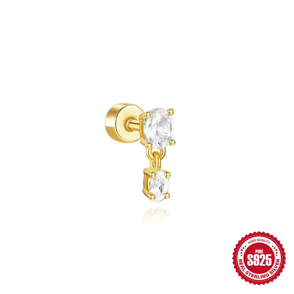 S925 sterling silver flat column threaded ear bone stud in a gold tone colour.