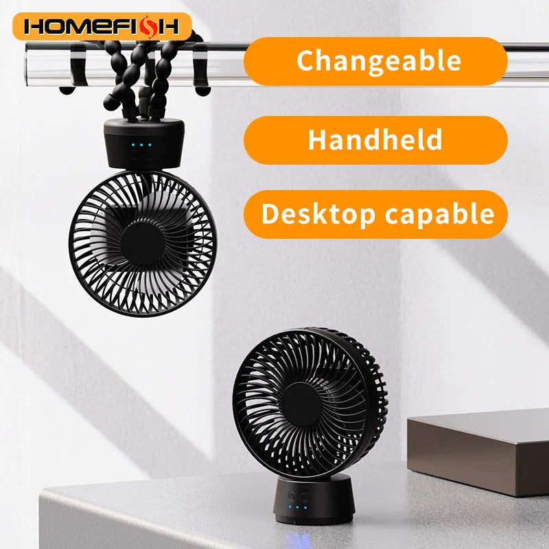 HOMEFISH F2 automatic shake head handheld fan with LED light and removable bracket