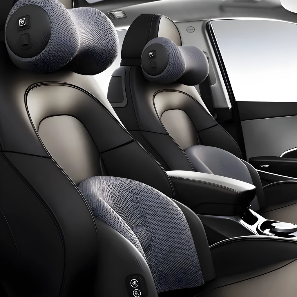 Memory cotton car seat massage cushion with headrest and lumbar support functions