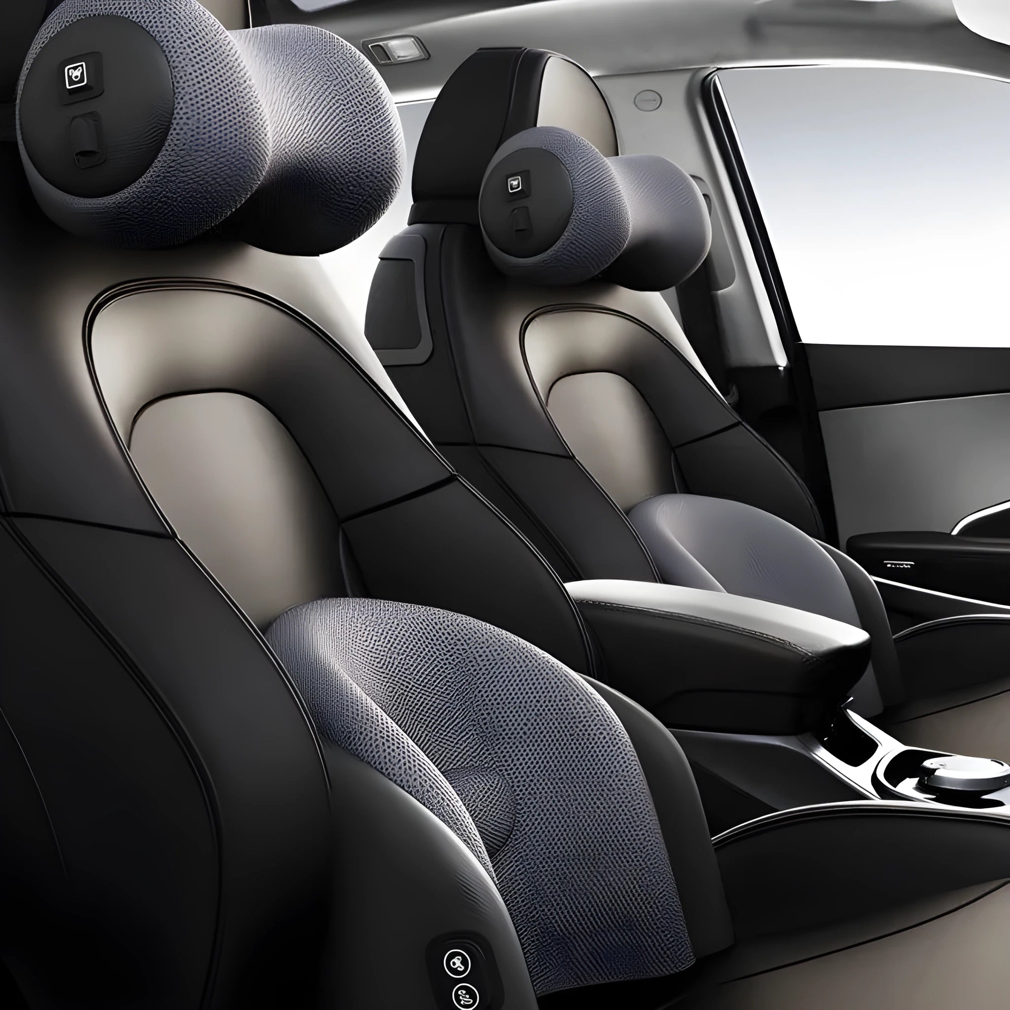Memory cotton car seat massage cushion with headrest and lumbar support functions