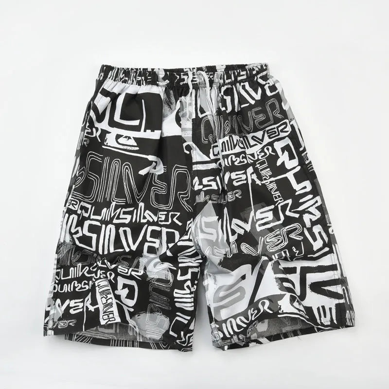 Men's floral printed five-point swimming trunks in free size made of polyester