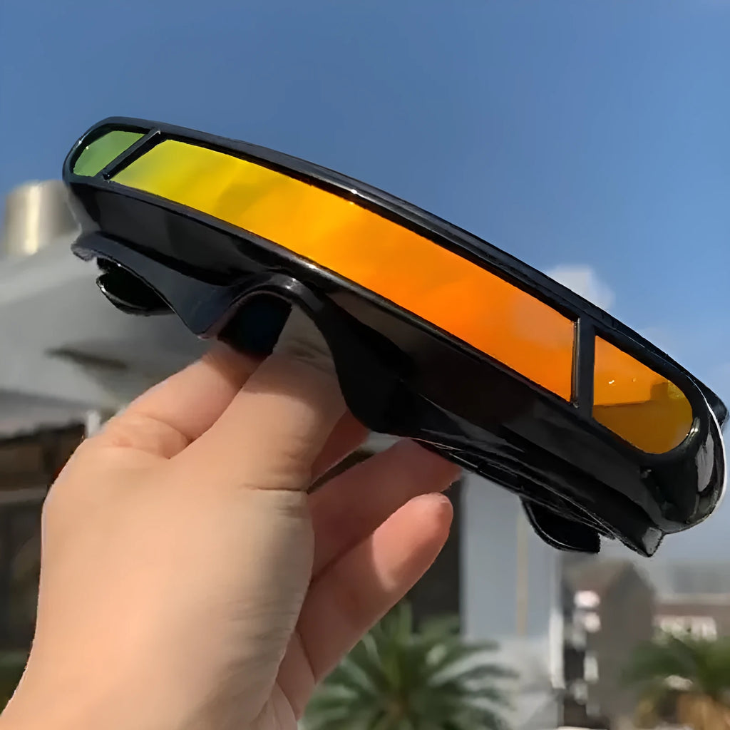 Black frame sports sunglasses with polarised lenses in three colour options: grey, red mercury, or blue mercury