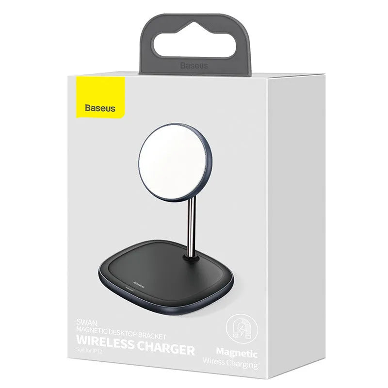 Black magnetic desktop wireless charging stand for Apple iPhone 12 with Type-C cable