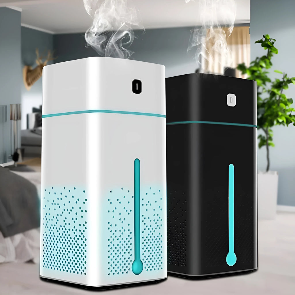 Black or white USB desktop humidifier with 1000ml tank on a desk