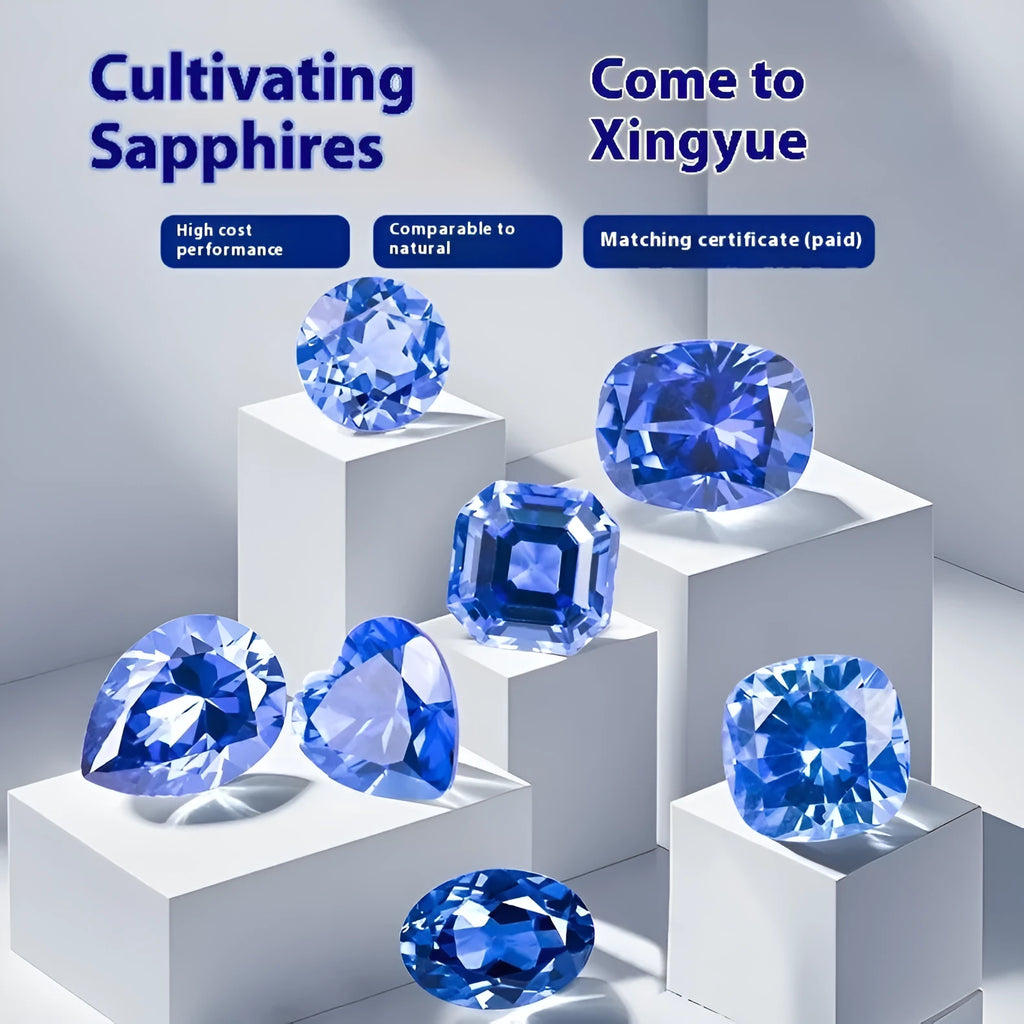 Royal blue love shaped tiara gemstones in various weights and shapes including heart, round, and pear styles