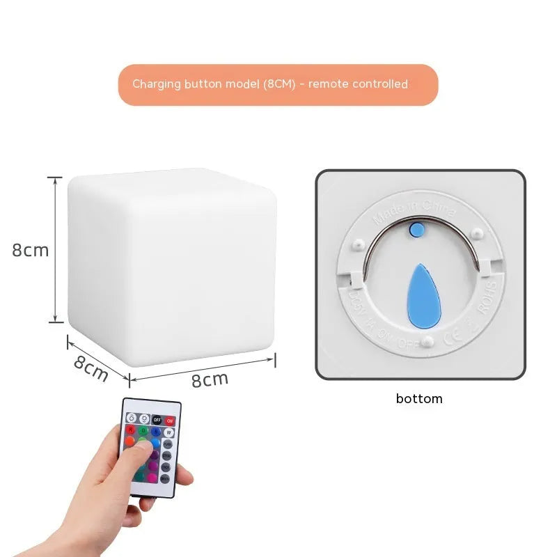 Square seven-colour night light with remote control in European style design