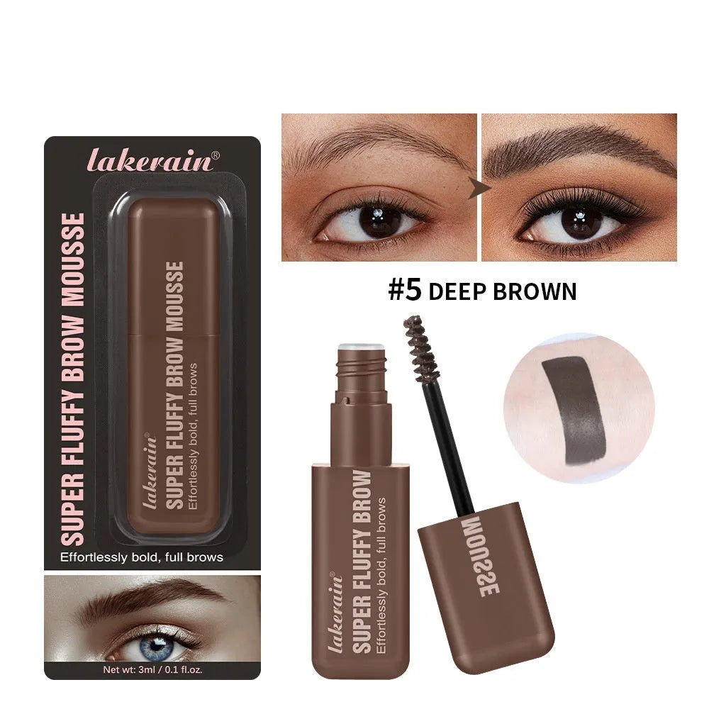 Eyebrow cream and powder in tube for creating three-dimensional, long-lasting brow shape in brown and black shades.