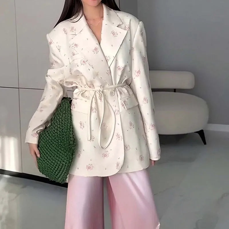 Collar lace-up waist-tight suit jacket in polyester available in multiple colours and sizes